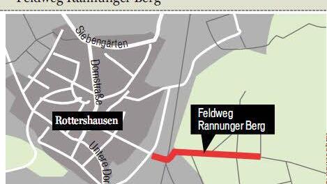 Der Feldweg am Rannunger Berg führt von Rottershausen unter der Bahnunterführung durch. Grafik: Susanne Roehrig