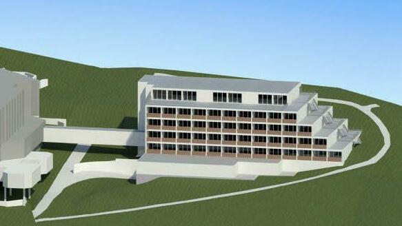 So soll der Neubau mit zweistöckiger Tiefgarage und fünf Obergeschossen aussehen. Grafik: Architekturbüro Stefan Richter