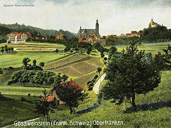 Gößweinstein auf einer Postkarte von 1906 mit dem "Kurhaus" und Parkanlagen (oben links) Repro: Reinhard Löwisch