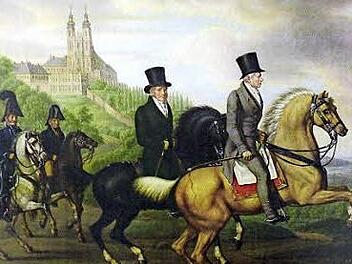 Ausritt Herzog Wilhelms in Bayern, Maximilians Großvater, vor dem Schloss Banz. Dieses Ölgemälde von Sebastian Scharnagel entstand nach 1814. Foto: Bernhard Graf