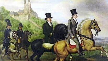 Ausritt Herzog Wilhelms in Bayern, Maximilians Großvater, vor dem Schloss Banz. Dieses Ölgemälde von Sebastian Scharnagel entstand nach 1814. Foto: Bernhard Graf