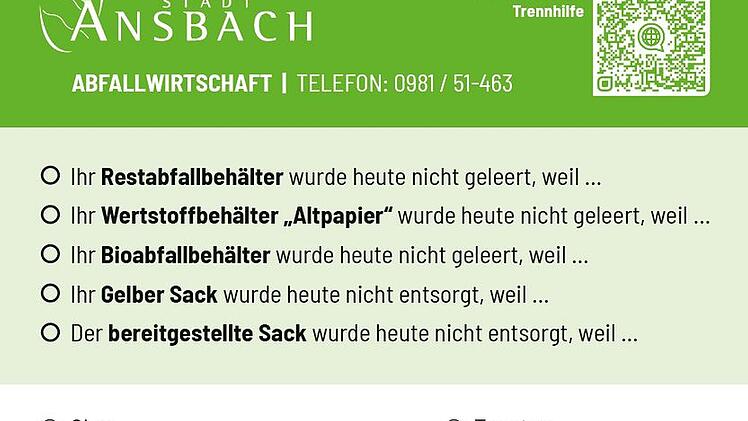 Stadt Ansbach präsentiert neuen Müll-Aufkleber: Falsch befüllte Tonnen bleiben voll