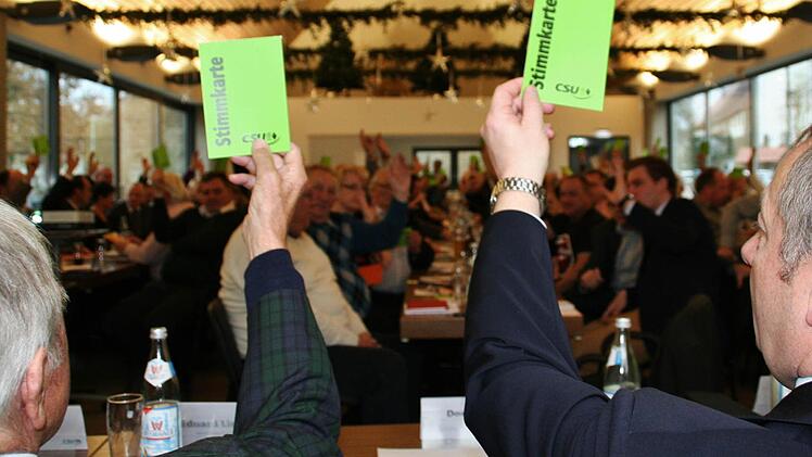 Die Delegierten votierten fast geschlossen für die CSU-Kreistagsliste. Unser Bild zeigt Altlandrat Herbert Neder (links) und Landrat Thomas Bold bei der Abstimmung. Fotos: Werner Vogel