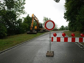 Ab hier geht nichts mehr: Die Straße von Trossenfurt Richtung Hummelmarter wegen des begonnenen Ausbaus total gesperrt. Foto: Sabine Weinbeer