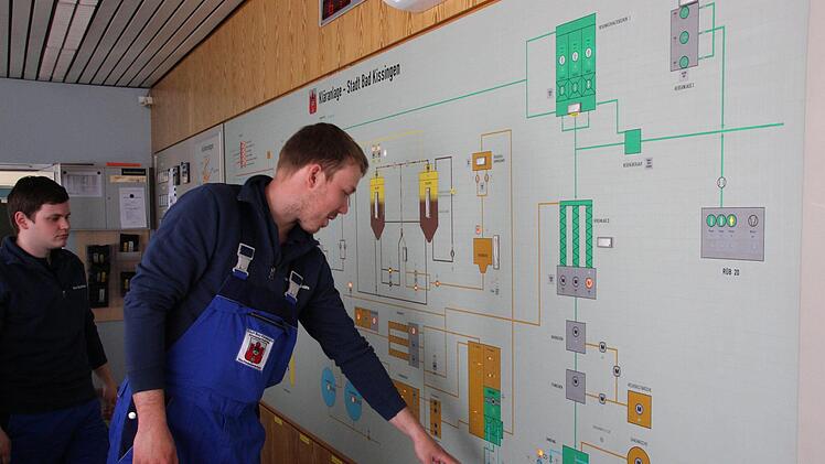 Abwassertechniker Jürgen Loose (rechtrs) und seine Kollegen arbeiten wegen der Corona-Krise in der Kläranlage in Wochenschichten. Foto: Benedikt Borst