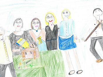 Die Vortragenden beim M&auml;rchenabend im H&ouml;chstadter Museum  Foto: pr, gemalt von Sahar