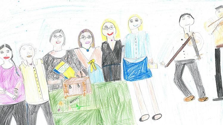 Die Vortragenden beim M&auml;rchenabend im H&ouml;chstadter Museum  Foto: pr, gemalt von Sahar