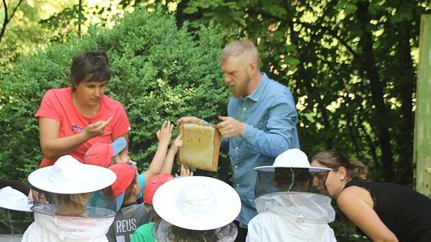 Frischer geht nicht: Jan Barnickel lie&szlig; die Kinder Honig direkt von den Waben probieren. Thomas Malz