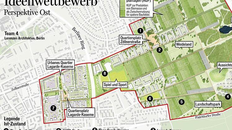 Auch die Berliner Architekten "Lorenzen" sehen langfristig keine Zukunft für rund 400 Wohnungen auf der Flynn-Areal. Der Plan enthält sie nicht mehr.