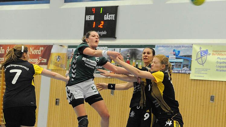 Einen verdienten Punkt holte die SG Garitz/Nüdlingen (grüne Trikots) gegen die TS Herzogenaurach. Foto: Hopf