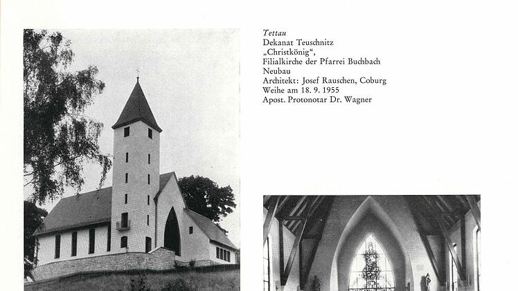 Dieses Bild aus dem Weihejahr 1955 zeigt, dass die Christkönigskirche ursprünglich keine Turmuhren hatte.  Foto: Archiv