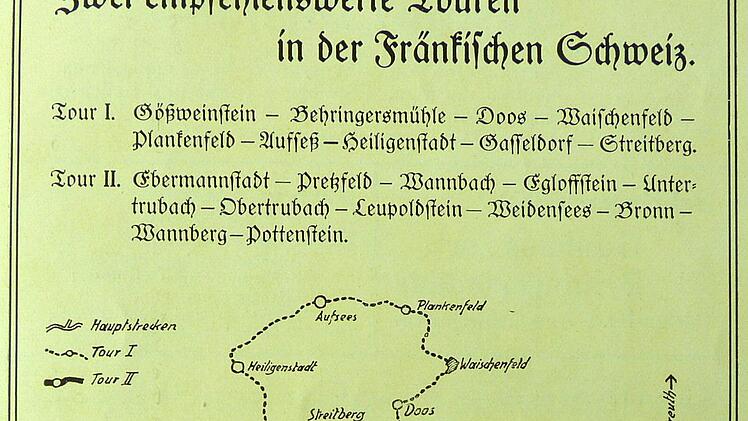 Zwei Tourenvorschläge des Deutschen Touring-Clubs zum "Automobilwandern" in der Fränkischen Schweiz Quelle: Archiv Rösch, Repro: Franze