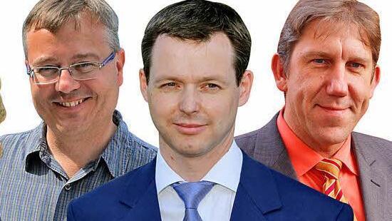 Drei, die sich Chancen ausrechnen: Franz Eibl (AfD), Thomas Silberhorn (CSU) und Andreas Schwarz (SPD).