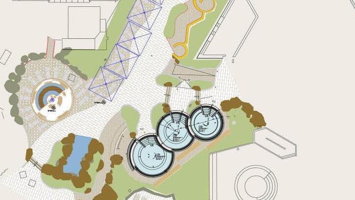 Das Außenbecken zwischen den Badehallen (oben) wird völlig neu gestaltet und bekommt einen Pavillon. Der Bereich um die drei Whirlpools (unten) wird ebenfalls optisch aufgewertet. Grafik: Architekturbüro Krieger