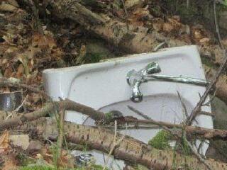 Sanit&auml;rbedarf wird von der Natur am Wegesrand &uuml;berwuchert. Wo Wanderer in der Rh&ouml;n die Natur genie&szlig;en wollen, hinterlassen andere Hausm&uuml;ll und Unrat.Johannes Schlereth