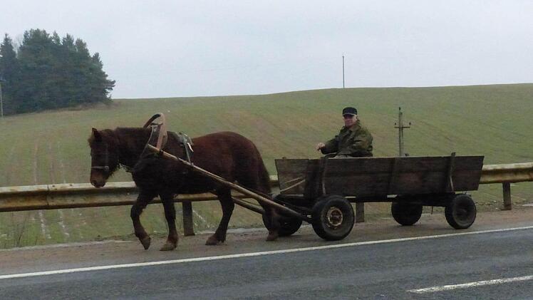 Nichts Besonderes: Auf dem Land in Weißrussland sieht man ständig solche Pferdefuhrwerke.