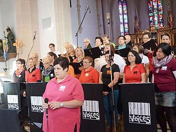 Der Chor Spirit Voices, mit Solistin Monika Urban (vorne), begeisterte mit seinem abwechslungsreichen Liedrepertoire die Zuhörer in der Stadtpfarrkirche St. Johannes der Täufer in Kronach. Foto: Karl-Heinz Hofmann