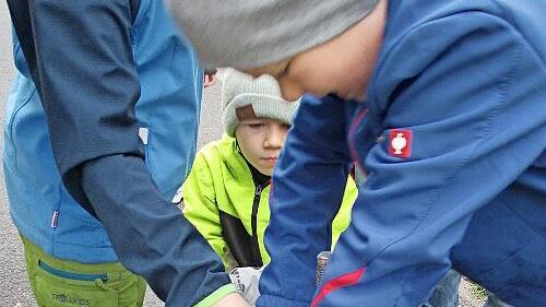 Die Kinder waren mit Begeisterung an der Apfelpresse dabei.