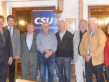 Langjährige Mitglieder wurden bei der CSU geehrt (von links): Bürgermeister Harald Hofmann, 2. Bürgermeister Edgar Thomas, MdL Sandro Kirchner, Egid Thomas, Ernst Kiesel, Erich Schmitt, Franz Klöffel, Oswald Buberl, Bezirksrätin Karin Renner und Altbürgermeister Adalbert Kiesel.  Foto: Arthur Stollberger
