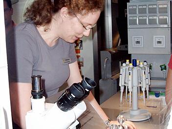 Dr. Anne Wiekenberg erklärt den Atomaufbau von Geschmäckern.
