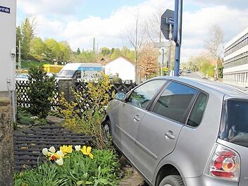 Im Garten gegenüber dem Landratsamt endete die Fahrt für die Fahrerin dieses Autos. Foto: Corinna Igler