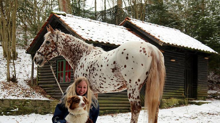 Anders als "Kleiner Onkel" im Film bringt Pippis Pferd auf der Waldbühne schon kleidsame "Punkte" mit. Eigentlich heißt die Fuchstigerschecke "Spotty", wie ihre Besitzerin Kira Blechschmidt verriet. Auch ihr Hund Chino macht sich bei der ersten Probe gut auf der Waldbühne, ist aber bisher im Drehbuch nicht vorgesehen. Foto: Bettina Knauth