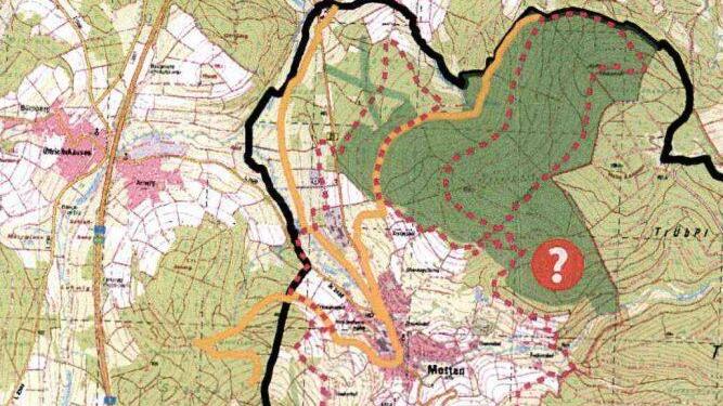 Die von der Gemeinde vorgeschlagenen Wege für das Mountainbaike-Wegenetz (rot gepunktet) muss noch mit dem Landkreis und den Bayerischen Staatsforsten abgestimmt werden. Foto: Gemeinde Motten