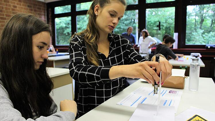 In einem Experiment können die Schüler mit Hilfe eines Lasers herausfinden, wie viel Speicherplatz auf einer CD belegt ist.  Foto: Julia Raab