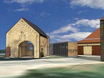 Entwurf für die Umgestaltung der Katharinenkapelle in Klosterlangheim mit Anbau eines Dokumentationszentrums Grafik: Architekturbüro Schaller + Partner