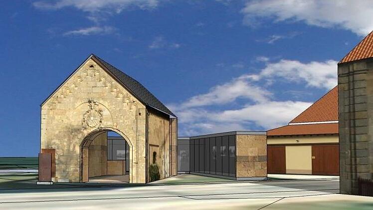 Entwurf für die Umgestaltung der Katharinenkapelle in Klosterlangheim mit Anbau eines Dokumentationszentrums Grafik: Architekturbüro Schaller + Partner