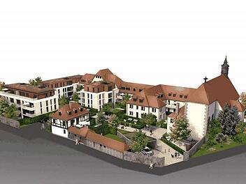 So soll der Kloster-Garten mit Penthäusern, Balkonen und Terrassen aussehen.  Fotos: PR