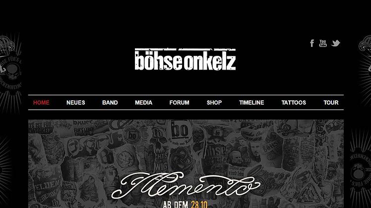 Böhse Onkelz-Fans können das Album "Memento" bereits vorbestellen. Screenshot der Website www.onkelz.de