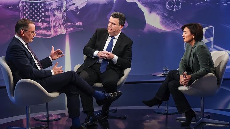 Hitzige Diskussion bei Sandra Maischberger (rechts): Chrupalla (links): "Es muss das Sterben aufh&ouml;ren." Heil: "Das wollen alle in diesem Punkt. Aber keinen Gewaltfrieden."