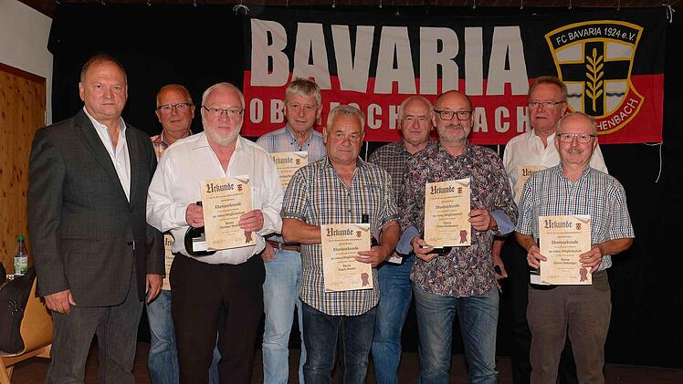 Ehrungen für 50 Jahre: Gerald Meder, Werner Halbritter, Dietmar Meder, Josef Wahler, Eugen Reuter, Erwin Heid, Dieter Hohmann, Reinhard Reuter und Erwin Holzinger.