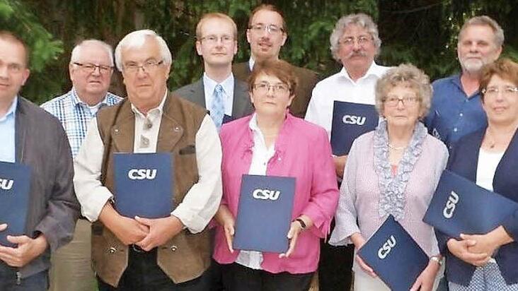 Die geehrten Mitglieder mit CSU- Kreisvorsitzendem Michael Hofmann und stellvertretendem Kreisvorsitzenden Martin Walz Foto: Ina Müllemann