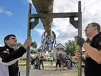Das Baumaufstellen ging nicht ohne Probleme.  Foto: Roland Meister