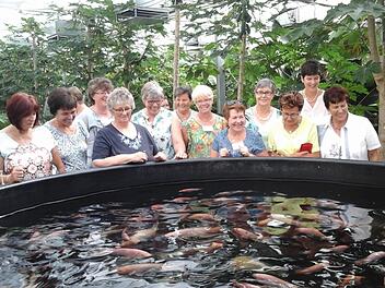 Die Ortsb&auml;uerinnen des Landkreises waren zu Besuch im Tropenhaus, wo exotische Fr&uuml;chte und tropische Speisefische in Bio-Qualit&auml;t gez&uuml;chtet werden. Foto: privat/ Sabine H&ouml;chemer