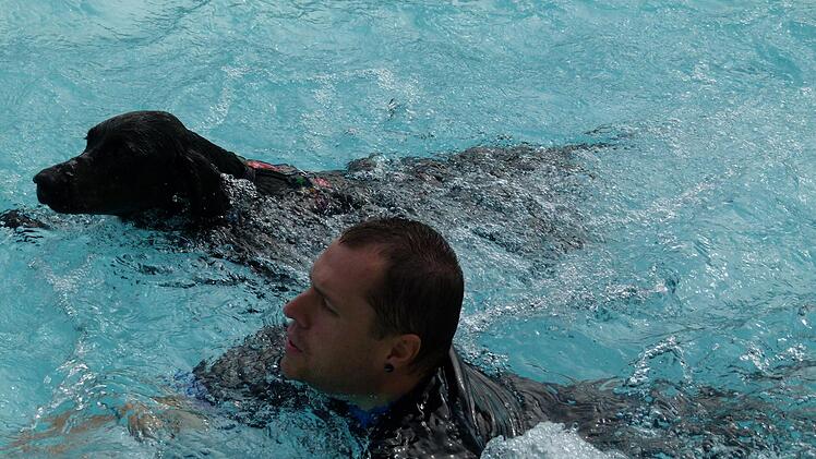 Hund und Herrchen schwimmen um die Wette.  Foto: Marion Krüger-Hundrup