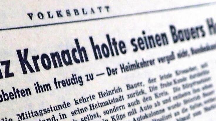 Das Volksblatt berichtete am 13. Oktober 1955 über den feierlichen Empfang für Rückkehrer Heinrich Bauer. Fotos: Marco Meißner (2)/Herbert Schellberg/Volksblatt (2)