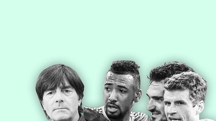 Bundestrainer Jogi Löw hat die drei Bayern-Nationalspieler Jerome Boateng, Mats Hummels und Thomas Müller (von links) gehörig vor den Kopf gestoßen. Fotos: Sven Simon/dpa, Markus Ulmer
