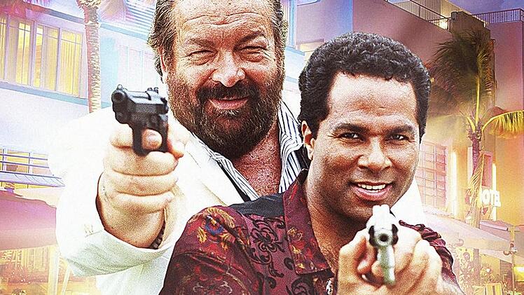 Viele gro&szlig;e Rollen folgten f&uuml;r Philip Michael Thomas (rechts) nach "Miami Vice" nicht: In "Zwei Supertypen in Miami" war an der Seite von Bud Spencer zu sehen.