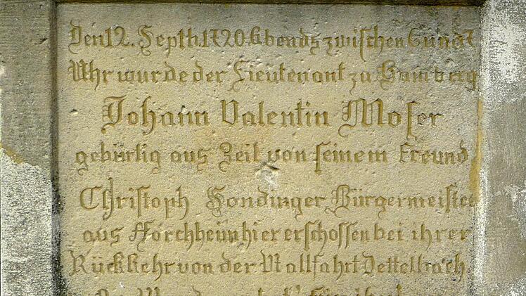 Von dem Vorwurf, der auf diesem Denkmal bis heute erhalten ist, ist einst der Forchheimer Sondinger vollständig freigesprochen worden. Hat er einst den Moser erschossen? Niemand weiß es.