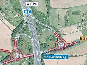 Geplante Kreisel an der Autobahnauffahrt Hammelburg; Foto: Google Earth