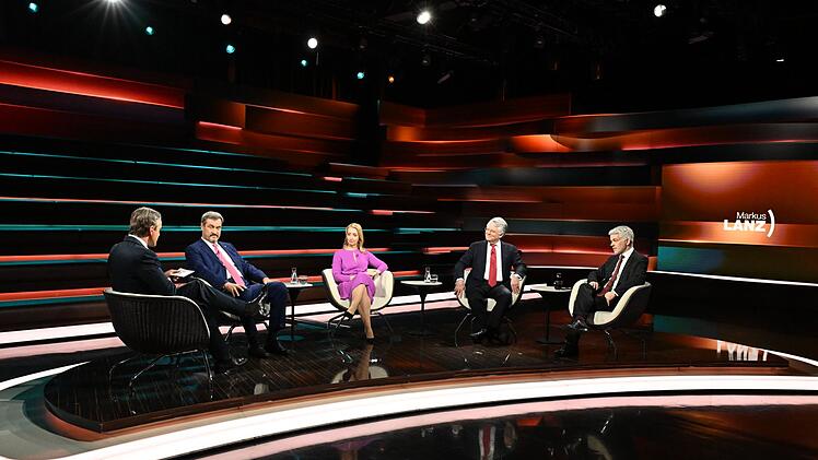 Im ZDF-Talk diskutierten, von links: Moderator Markus Lanz, CSU-Chef Markus Söder, Journalistin Melanie Amann, Unternehmensberater Jörg Wuttke und Militärexperte Carlo Masala.