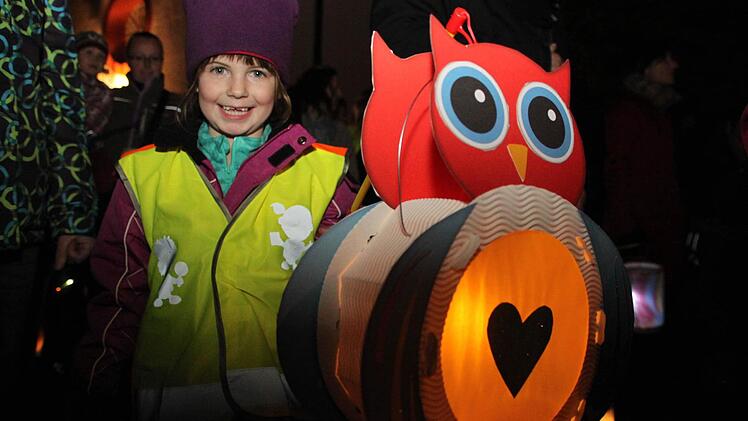 Sophie Herold ist sechs Jahre alt und war beim Martinsumzug der Melkendorfer Kinder mit einer tollen selbst gebastelten Laterne unterwegs.  Foto: Dagmar Besand