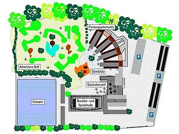 So soll die Freizeitanlage einmal aussehen. Zur Orientierung: Rechts (von oben nach unten) verläuft die Tannfelder Straße, am unteren Bildrand die Straße zum Wendehammer der Schule.