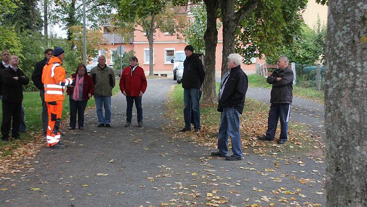 Wenn die Blätter fallen, fallen auch Entscheidungen: die Mitglieder des Bauausschusses am Eberner Friedhof. Foto: Ralf Kestel