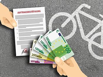Ein Teil des betrügerischen Systems zweier Brüder bestand darin, den Kunden beim Fahrradkauf eine "Auftragsbestätigung" und keine Rechnung auszustellen. Dies löste keine Buchung im System des Radhändlers aus und blieb so lange unbemerkt.  Illustration: Dagmar Klumb