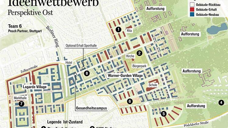 Die Abrissquote unter den Wohnungen liegt beim Entwurf von Pesch und Partner bei 30 Prozent. Damit wollen sich die Gegner des Wohnungsabrisses in Bamberg nicht zufrieden geben. Quelle: Stadt Bamberg / Grafik: Klaus Heim
