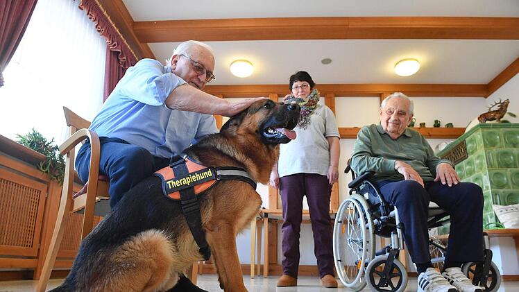 Therapiehund Aramis bei den Senioren im Kulmbacher WohnstiftFoto: Ronald Rinklef